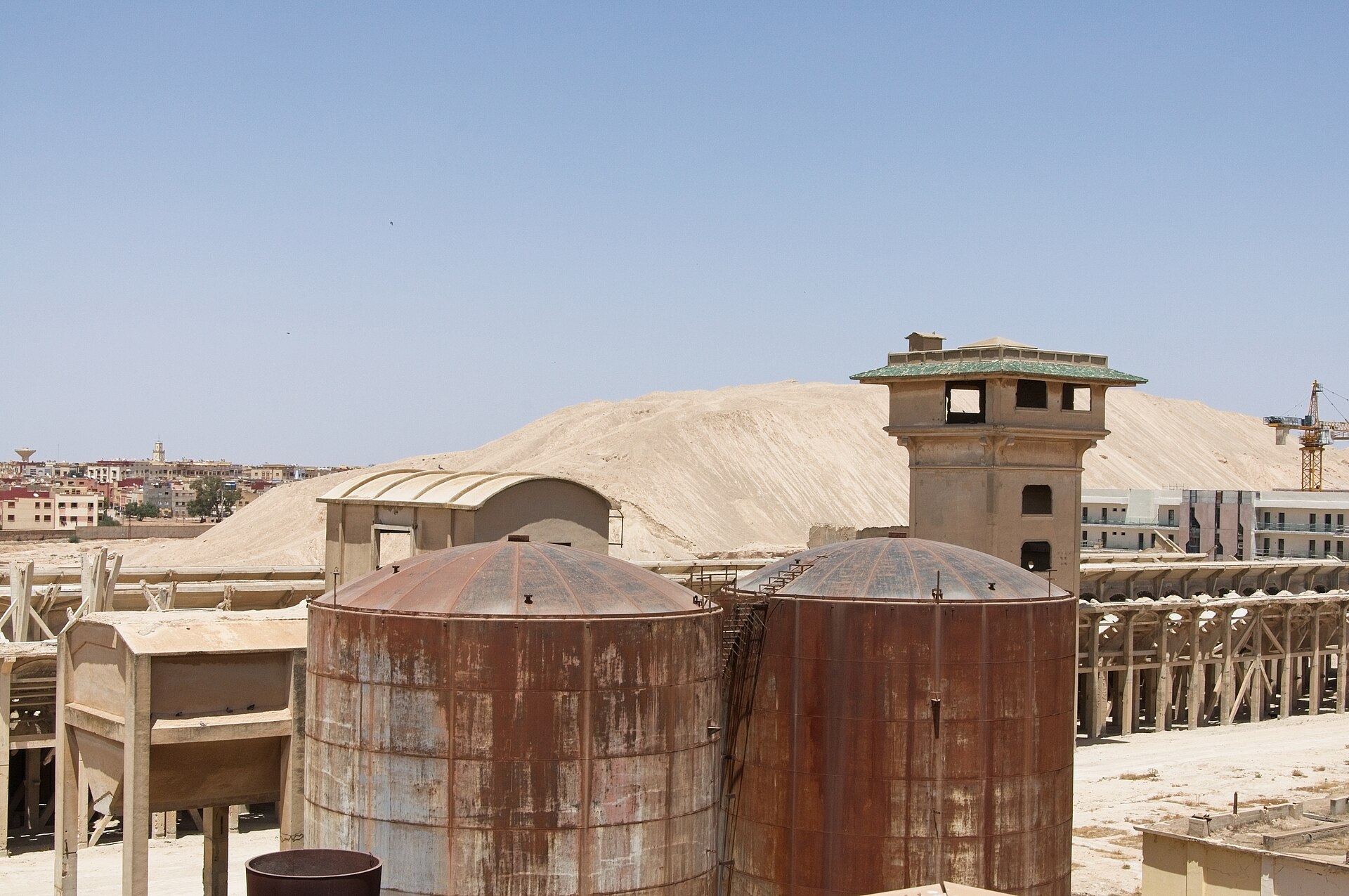 Phosphate mining landscape and spoil heap at the OCP Khouribga site in Morocco